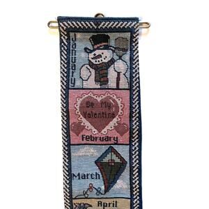 Vintage Tapestry Wallhanging Monthly Seasons Calendar 36"x4" Tassels Rod Pocket
